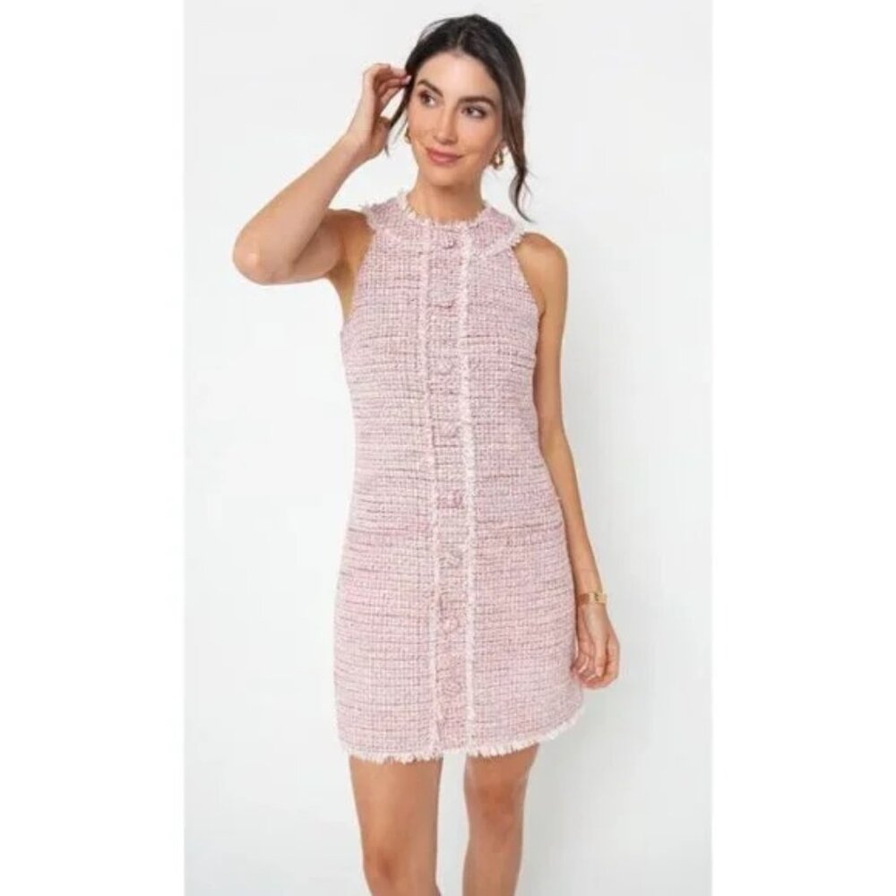GEORGIE Pink Tweed Sleeveless Mini Dress NEW
